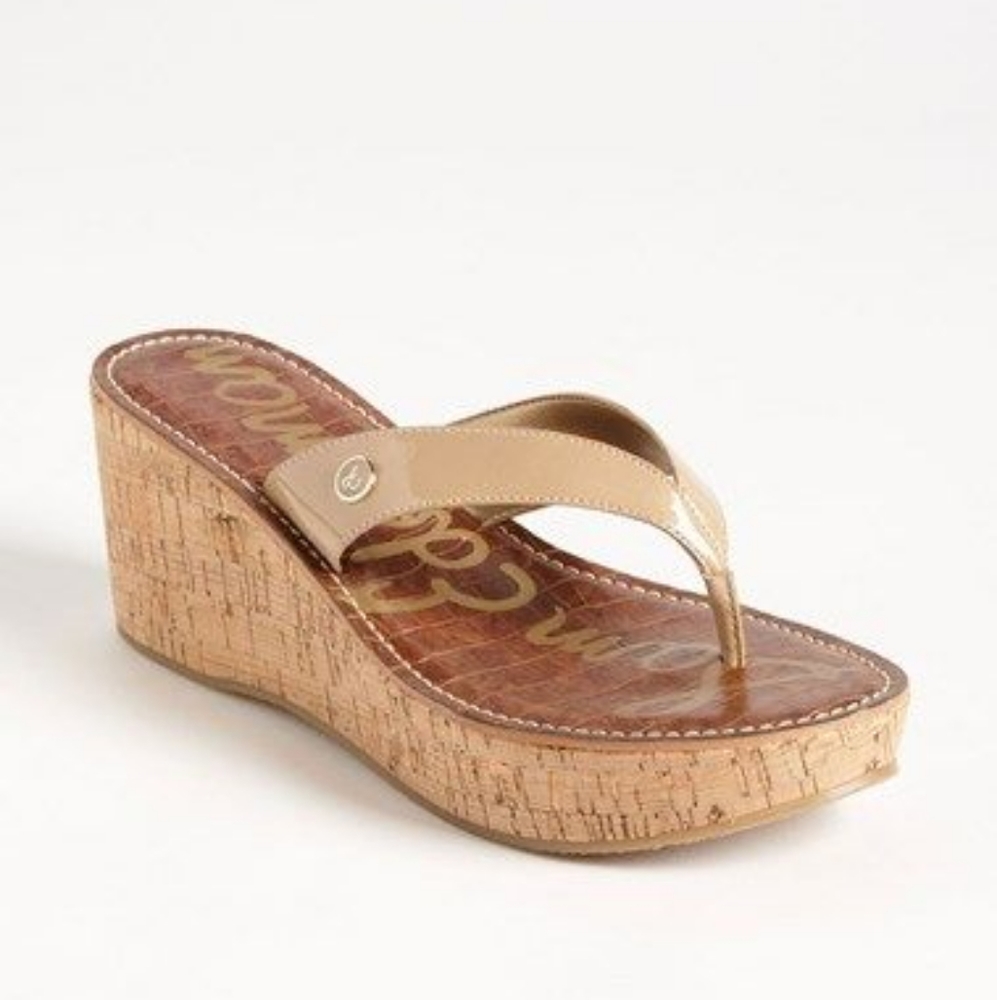 Sam Edelman Womens Beige Cork Wedge Flip Flop